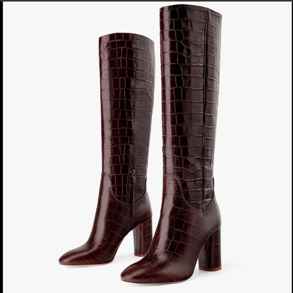 NWT Zara Croc Embossed Knee High Boots 36 6